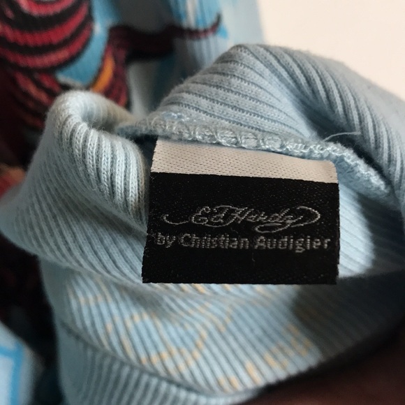 Ed Hardy by Christian Audigier women’s light blue tank top. Koi mermaid Sz OS - Picture 7 of 8